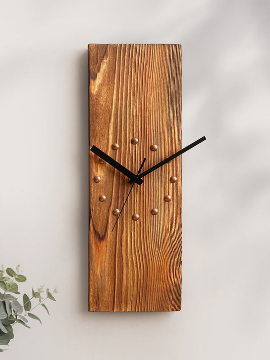 Retro Solid Wood Rectangular Wall Clock American Style Nostalgic Decorative Clock Minimalist Art Mute Clock Living Room Punch-Free