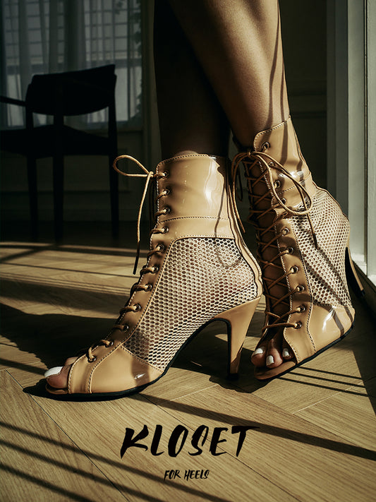 Mesh Breathable Apricot Sandal Boots Dancing Jazz Dance Special High Heels Heels Dance Shoe Peep Toe Shoes Sandals Women's Summer