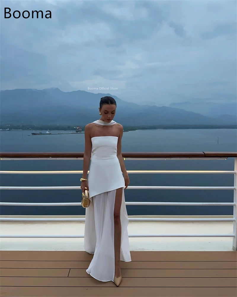 Booma Simple Sleeveless Wedding Dresses Side Split Satin Floor-Length Strapless Brides Gown Custom Made 2025