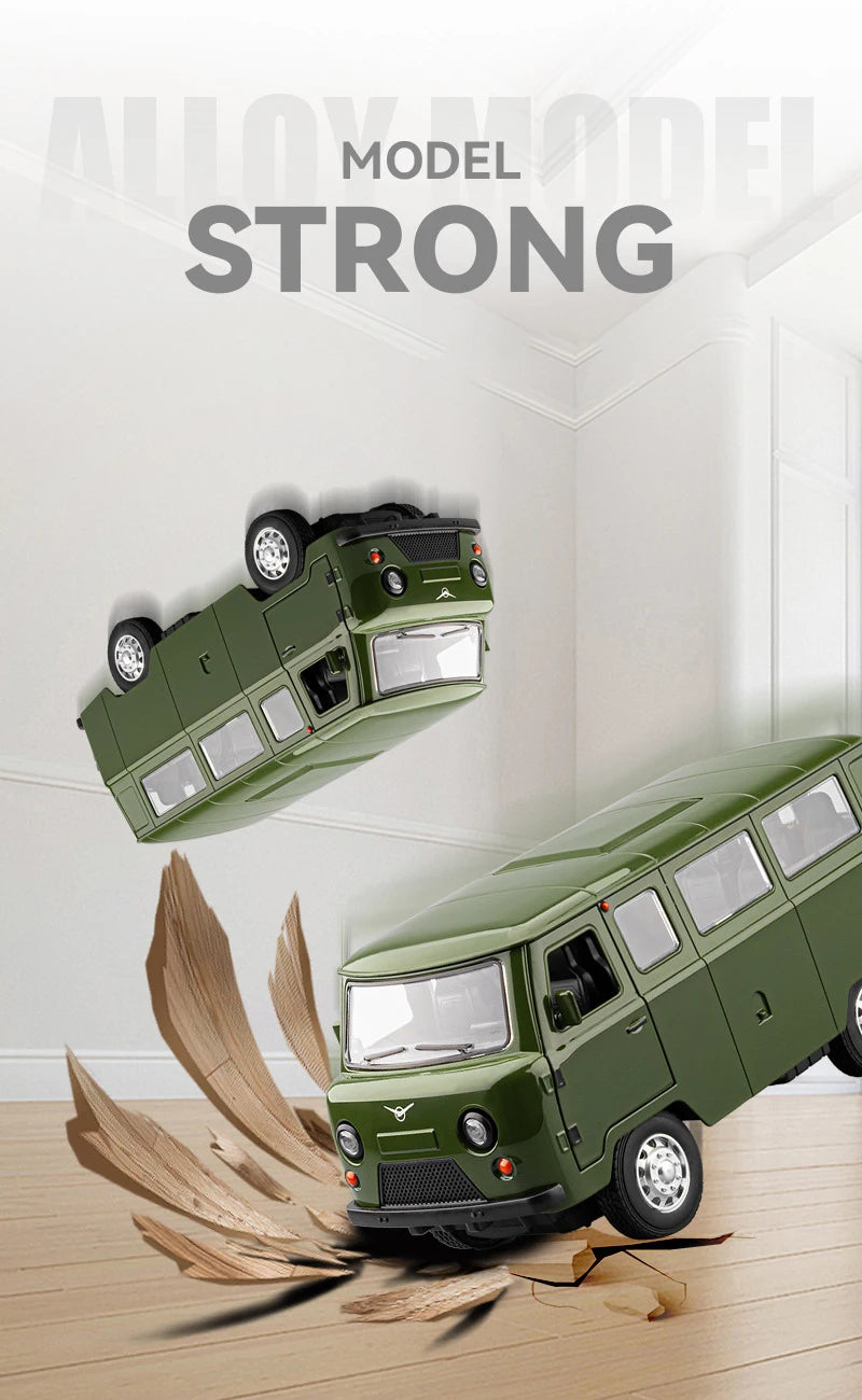 1:18 Russian UAZ TRAVELER BUS Alloy Model Car Toy Diecasts Metal Casting Pull Back Sound and Light Car Toys For Children Vehicle