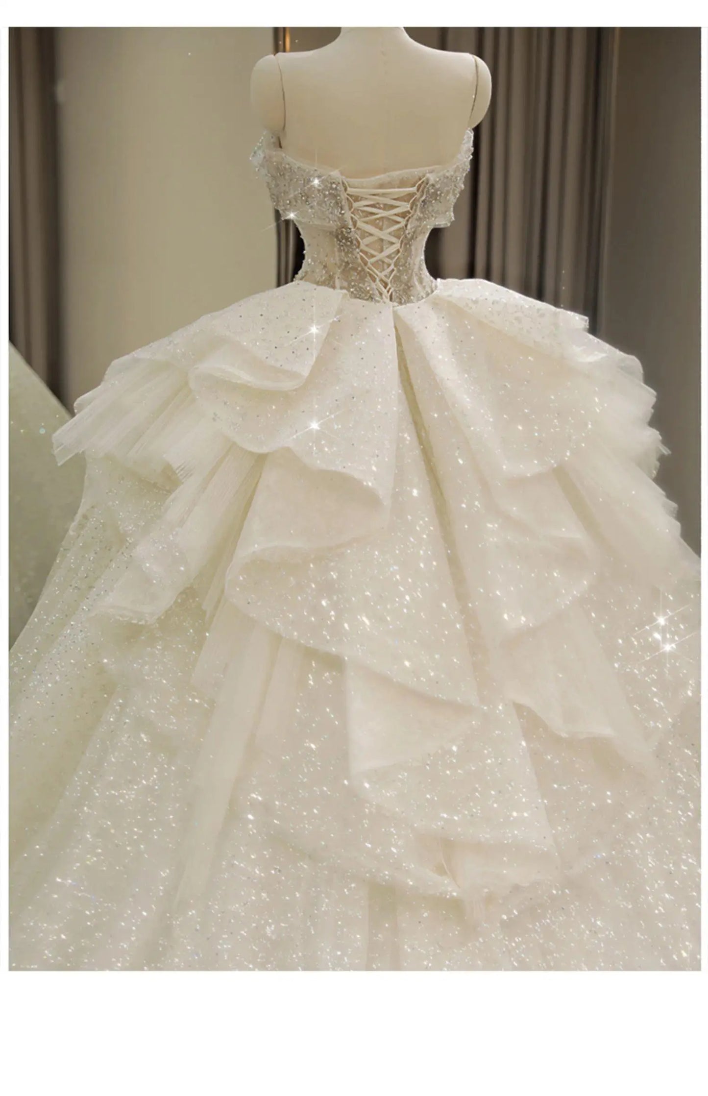 2024 New The Shoulder Wedding Dress Lace Up Luxury Bridal Ball Gown Vestido De Noiva Sweep Large Train Plus Size Made Customized