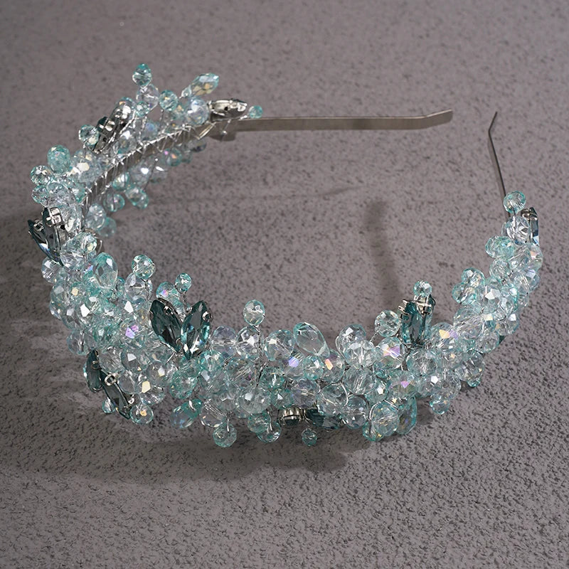 5 Colors Handmade Wedding Bride Luxury Red Blue Rhinestones Tiaras and Crowns Bridal Headband Costume Hair Accessories for Women