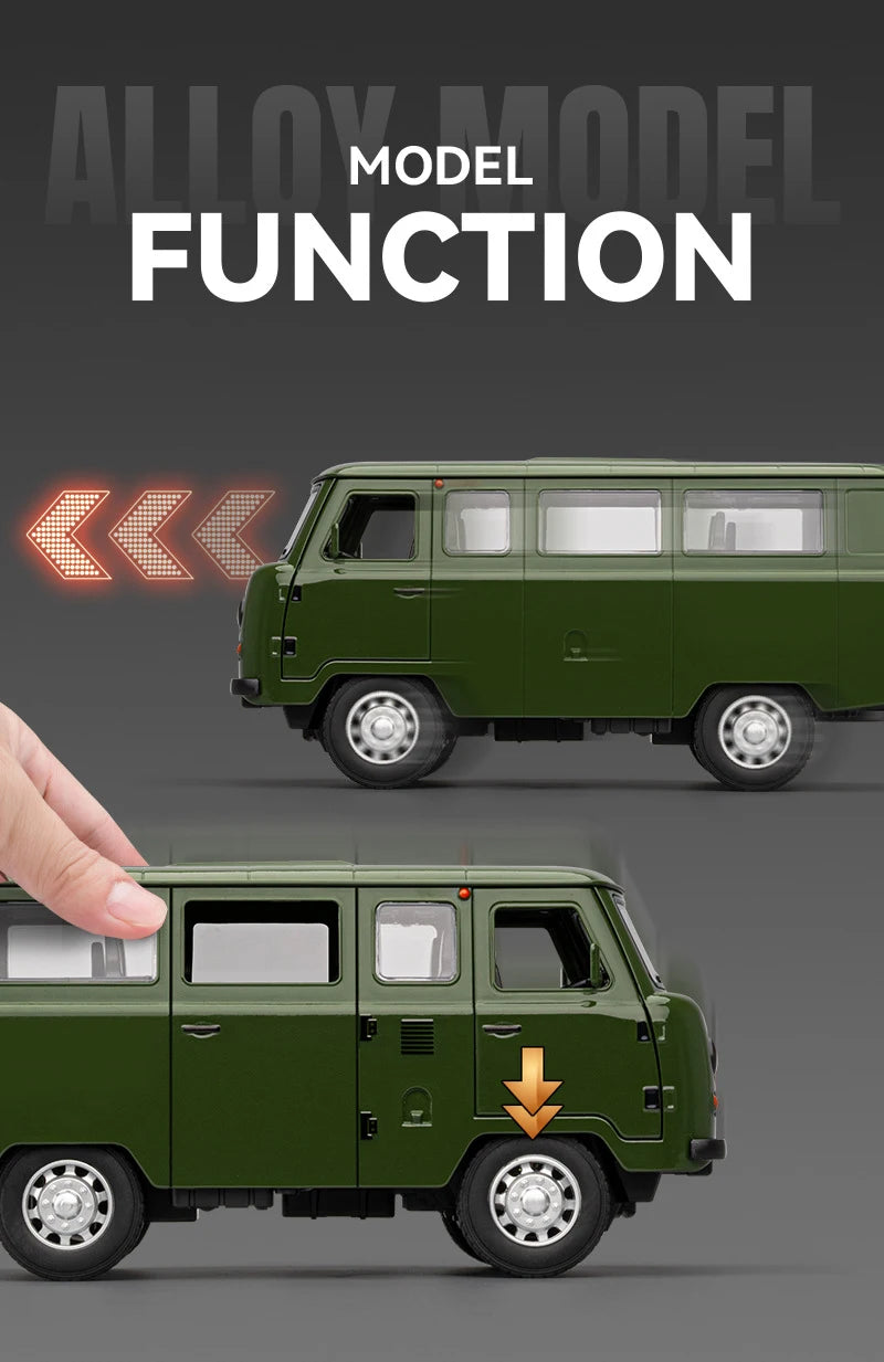 1:18 Russian UAZ TRAVELER BUS Alloy Model Car Toy Diecasts Metal Casting Pull Back Sound and Light Car Toys For Children Vehicle