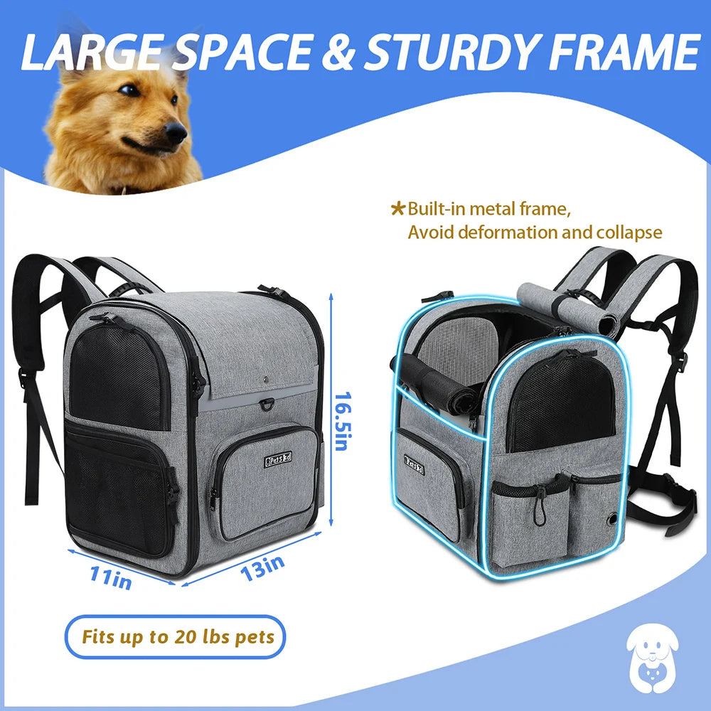 Dog Carrier Bag Pet Double Shoulder Backpack Sturdy Frame Breathable Foldable Dog Double Doors Bag Fits 20 lbs Pets Travel Set