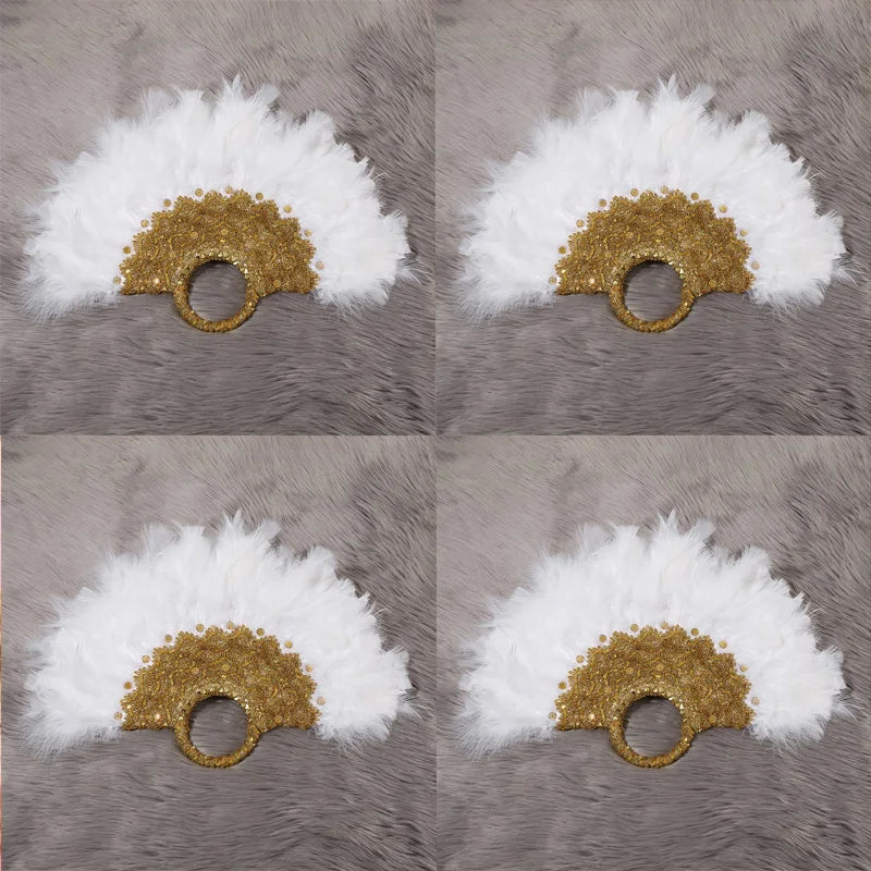 An elegant feather fan, pure white feather decoration, romantic fan, the perfect choice for photography props