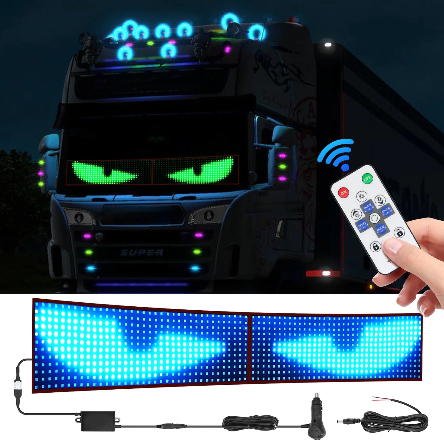 60/70/80CM LED Pixel Panel Light Remote Control Soft Foldable Lighting Scrolling For Truck Car Devil Eye  For Board Windshield