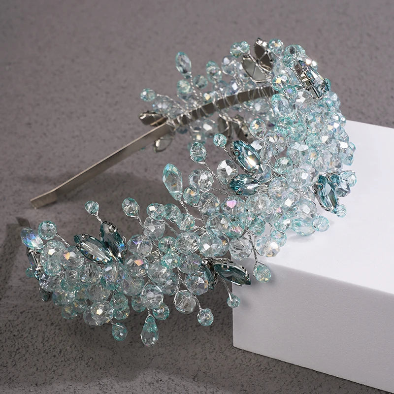 5 Colors Handmade Wedding Bride Luxury Red Blue Rhinestones Tiaras and Crowns Bridal Headband Costume Hair Accessories for Women