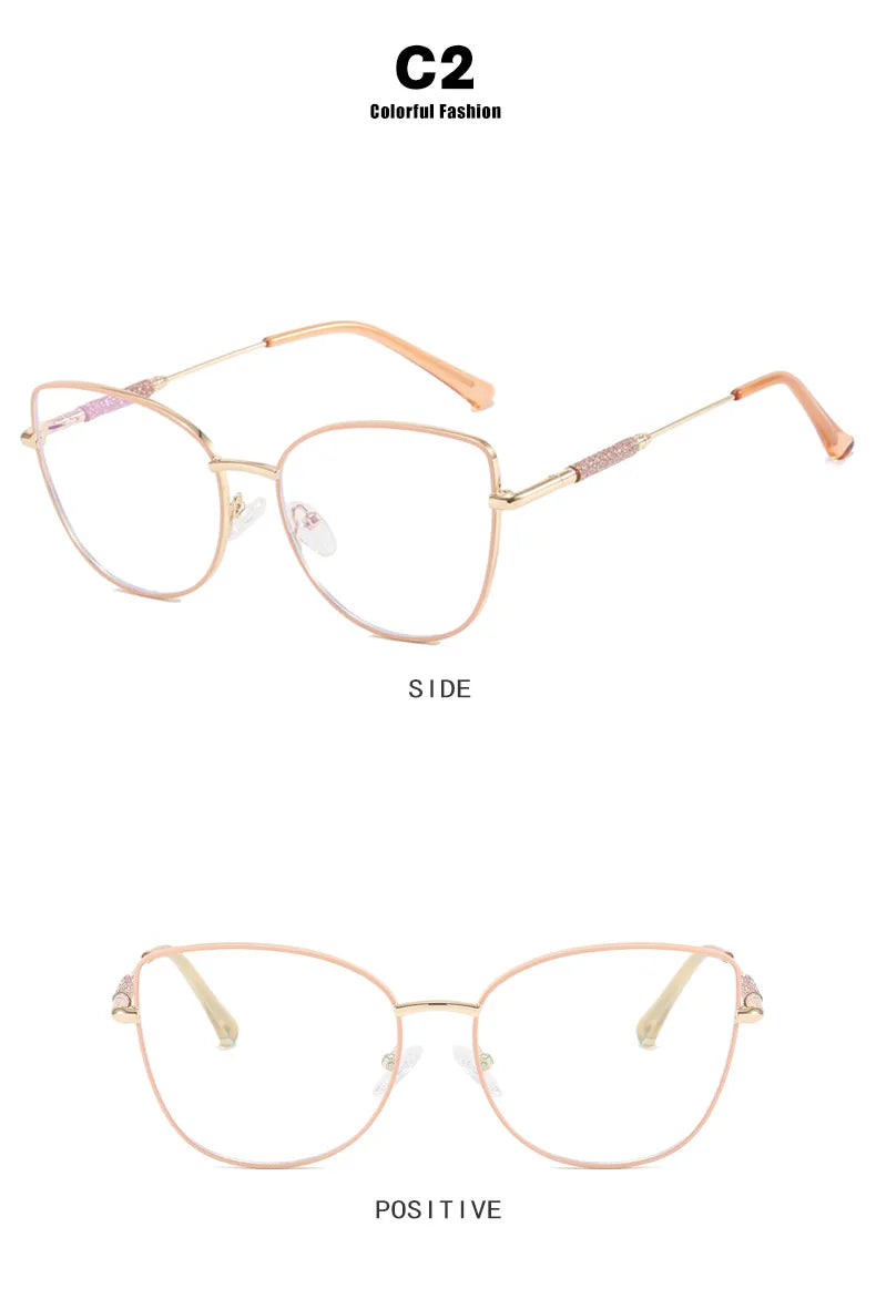 New Fashion Brand Design Cat Eye Photochromism Prescription Reading Glasses Women Anti Blue Light Frame Clear Hyperopia Eyewear