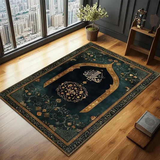 VIKAMA Muslim Prayer Loop-Pile Rug - Ultra-Thin, Stain-Resistant, Non-Slip Carpet for Living Room & Prayer, Soft Floor Mat
