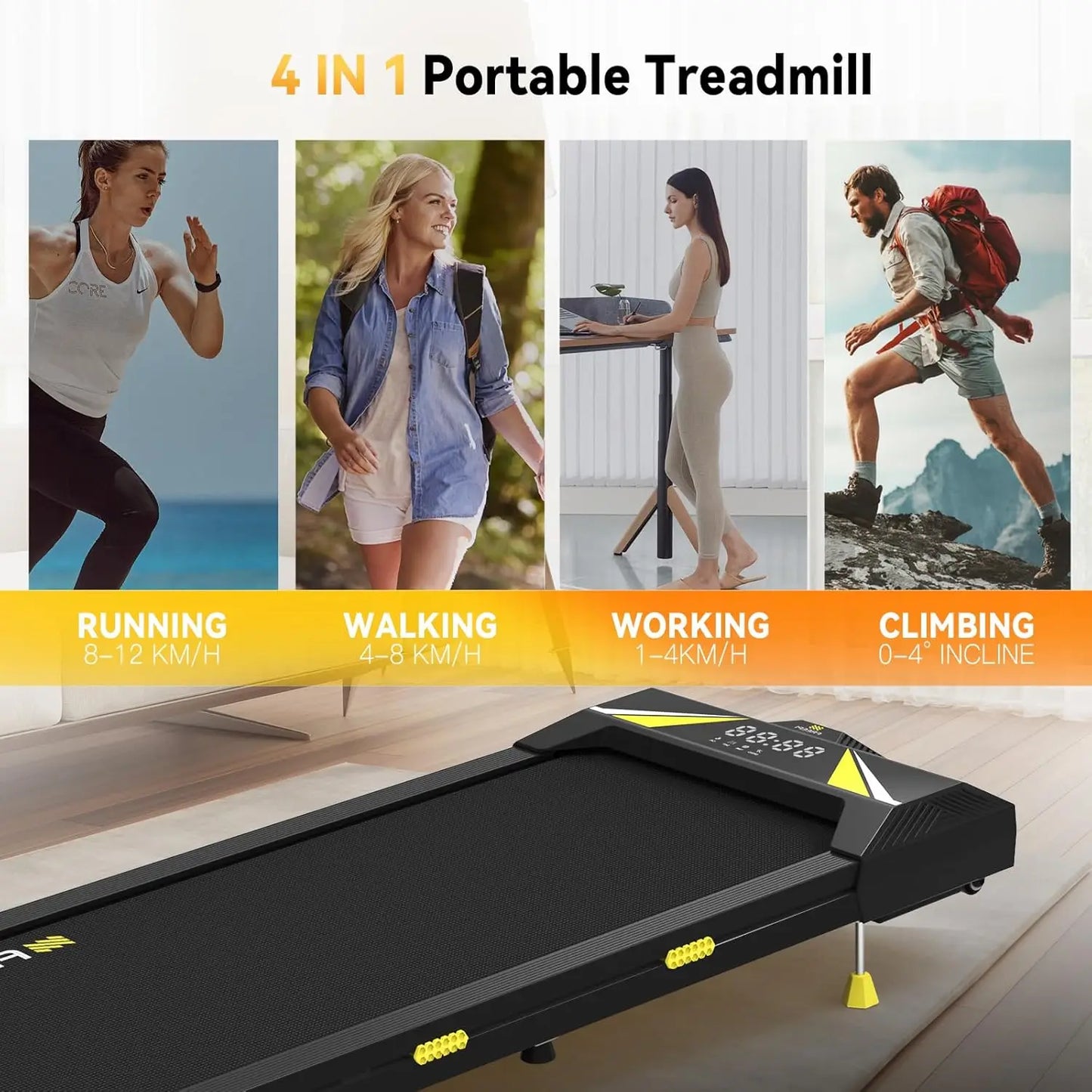 Under Desk Treadmill for Home Office,4 in 1 Treadmill for Walking Running