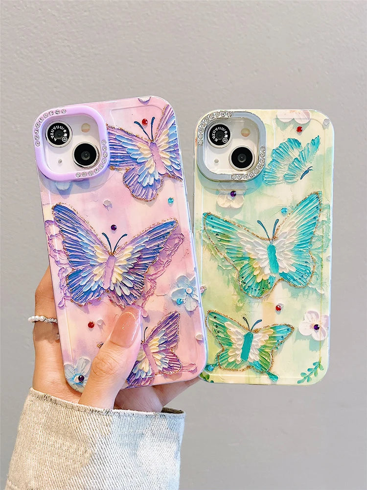 Stylish Laser Bling Butterfly Shockproof Phone Case For iPhone 15 14 13 12 16 Pro Max Glossy Back Cover