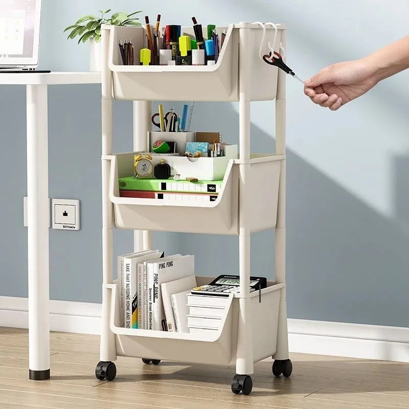 Trolley Storage Rack Multi-Layer Cart Movable Bookshelf Book Organize Rack with Wheels Portable Kitchen Bathroom Storage Cart