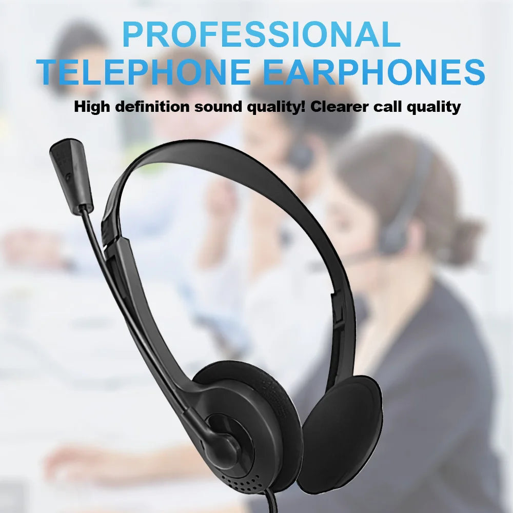 Wired USB Headphones Portable Earphones with Microphone for Laptop PC Call Center Business Headset Noise Reduction Earpieces