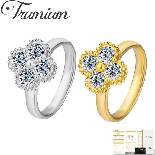 Trumium 1.2CT Sterling Silver 925 Moissanite Ring Clover Lucky Jewelry Engagement Rings for Women Girls Luxury Gift