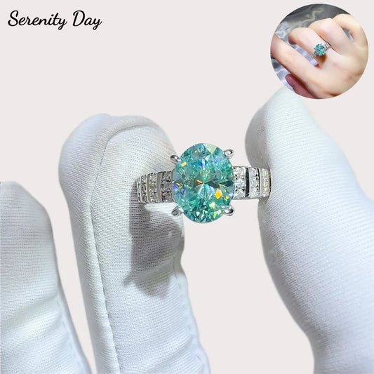 Serenity 2ct Oval cut Moissanite Rings for Women Men S925 Sterling Silver Paraiba Mint Green Rings Plated 18K Anniversary Gift