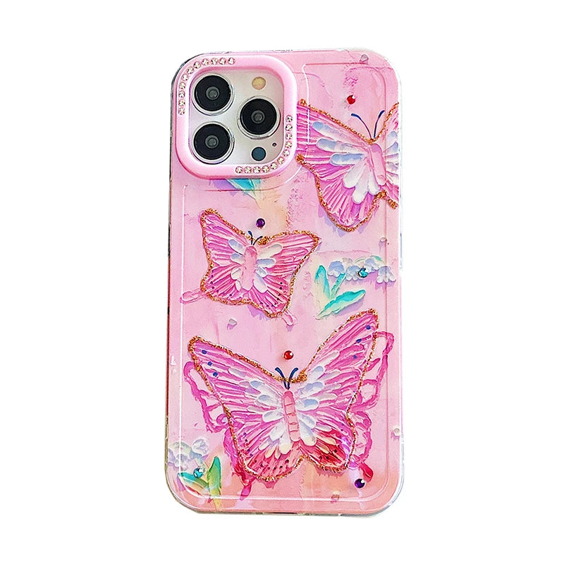 Stylish Laser Bling Butterfly Shockproof Phone Case For iPhone 15 14 13 12 16 Pro Max Glossy Back Cover