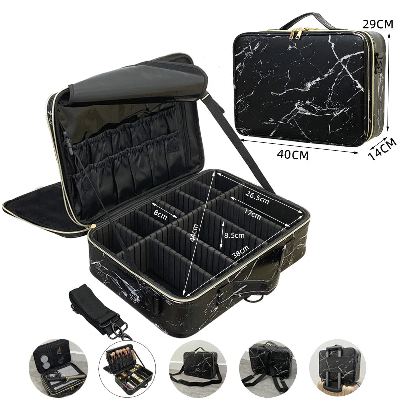 2021 New Crocodile PU Leather Cosmetic Bag Professional Make Up Box Large Capacity Storage Travel Toiletry Makeup Suitcase