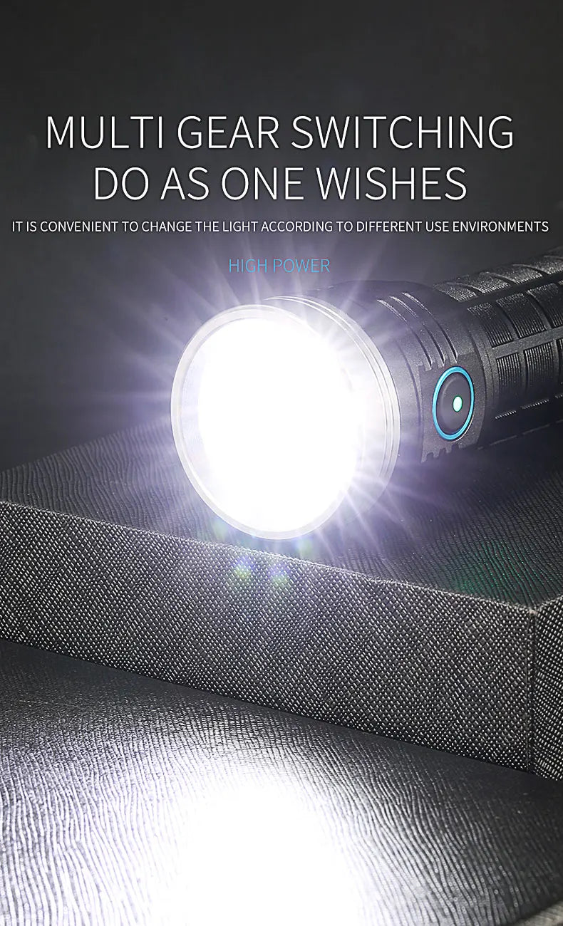 8LED Flashlight Outdoor Super Bright Emergency Torch 5 Lighting Modes Rechargeable Hiking Camping Tactical Flashlight 4000 Lumen