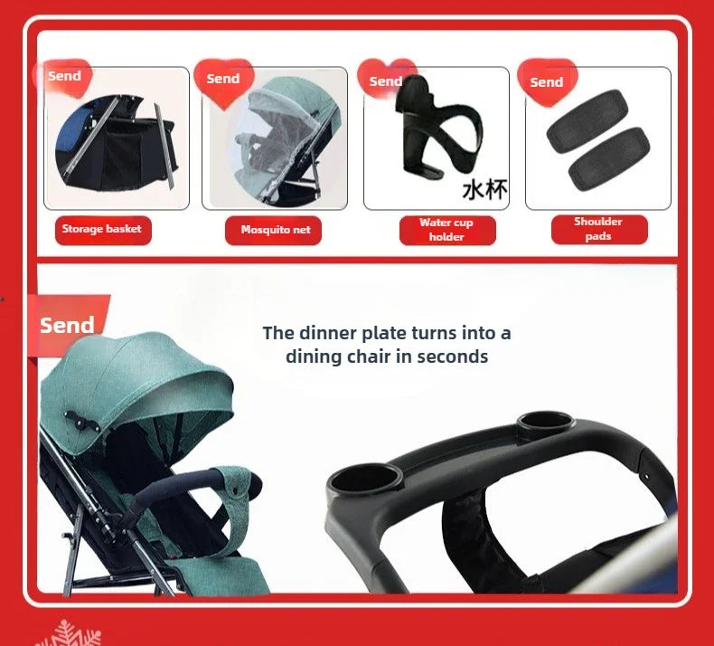 2025 New Baby Stroller Can Sit and Lie Down, Lightweight, Two-way, One-button Folding, Shock-absorbing 0 To 3 Years Old Stroller