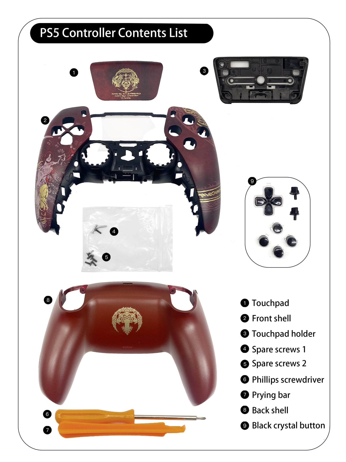 Gold stamping PS5 Controller Shell Faceplate Cover with Touchpad for DualSense Controller, Replacement for BDM-010 to 050