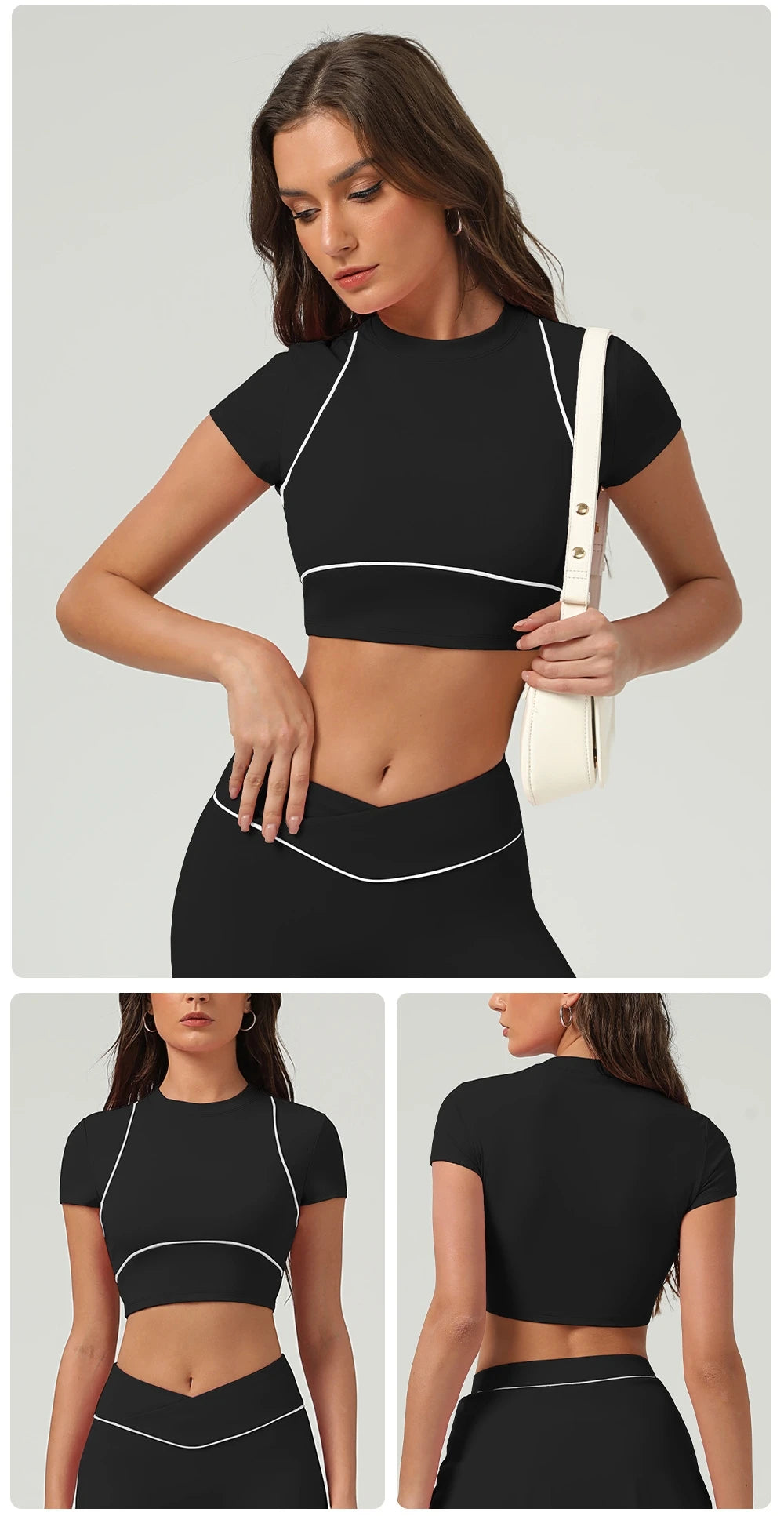 Yoga Top Sport T Shirts Women Fitness Clothes Workout Short-sleeved Crop Top Gym Running Active Wear Push Up Sport Top