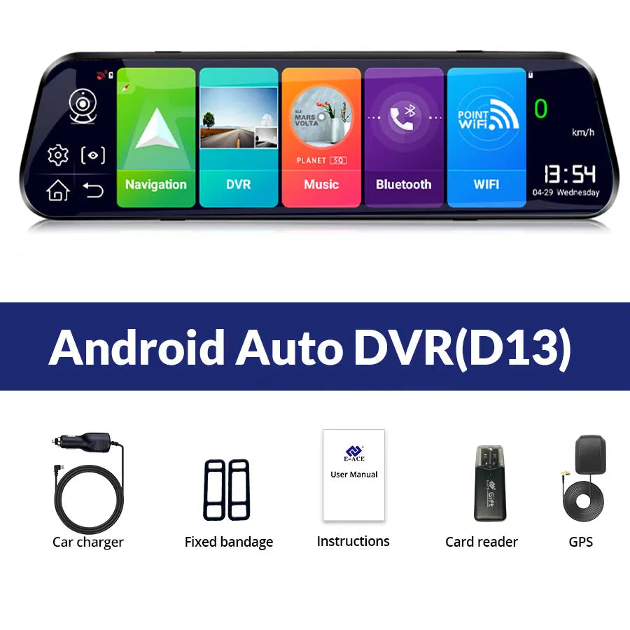E-ACE 4G Car Dvr 10 Inch Mirror Dash Cam Android 8.1 GPS Navigation Car Camera Auto Recorder ADAS Support 1080P Rear Camera