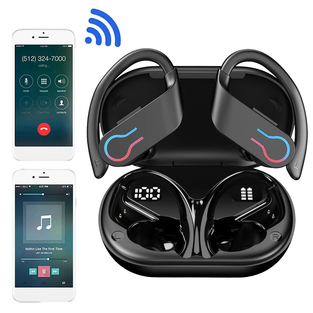Bluetooth 5.3 Wireless Earbuds Sports Headphones with Earhooks Built-in Mic Earphones Waterproof Headphones Ear Buds for Sports