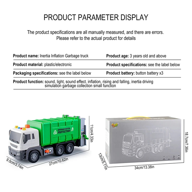 New Children Toys City Garbage Truck Model Diecast Plastics Garbage Sorting Sanitation Vehicle Car Sound Light Kids Xmas Gifts