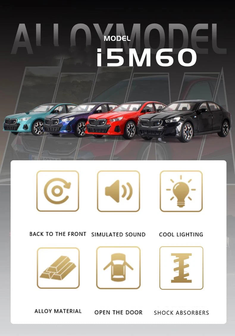 1:24 BMW i5 M60 Coupe Alloy Car Model Diecasts Metal Limousine Pure Electric Vehicles Car Model Simulation Sound Light Kids Gift