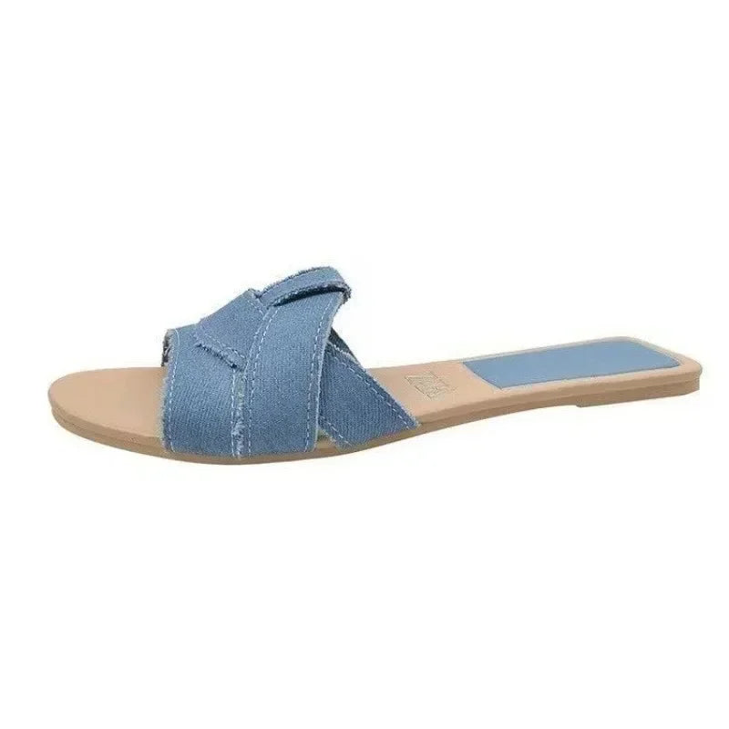 2024 New Women's Shoes Square Head Cross Flat Summer Sandals Simple Flip-flops Women Wear Slippers