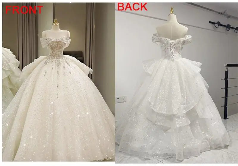 2024 New The Shoulder Wedding Dress Lace Up Luxury Bridal Ball Gown Vestido De Noiva Sweep Large Train Plus Size Made Customized
