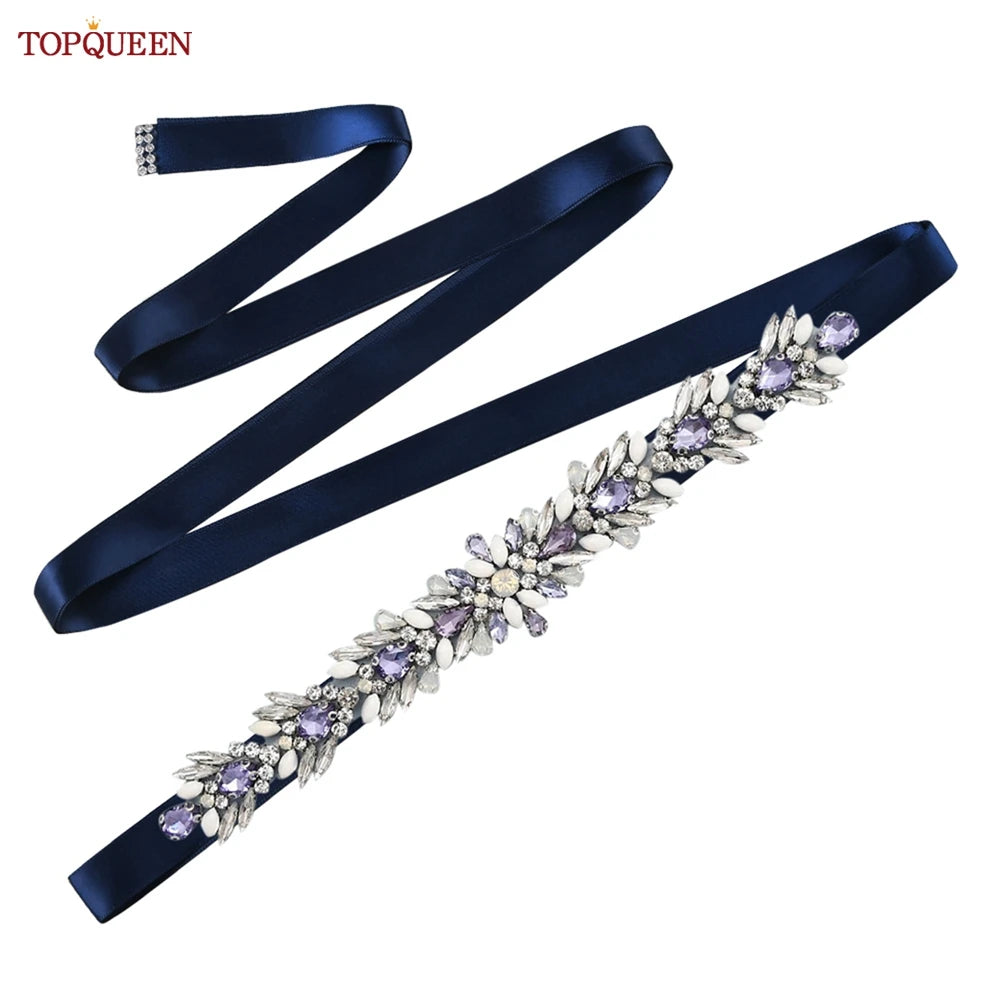 TOPQUEEN Bridal Dress Belt Wedding Accessories Women Evening Party Gown Girdles Lavender Rhinestone Opal Applique Sash S476-DZ