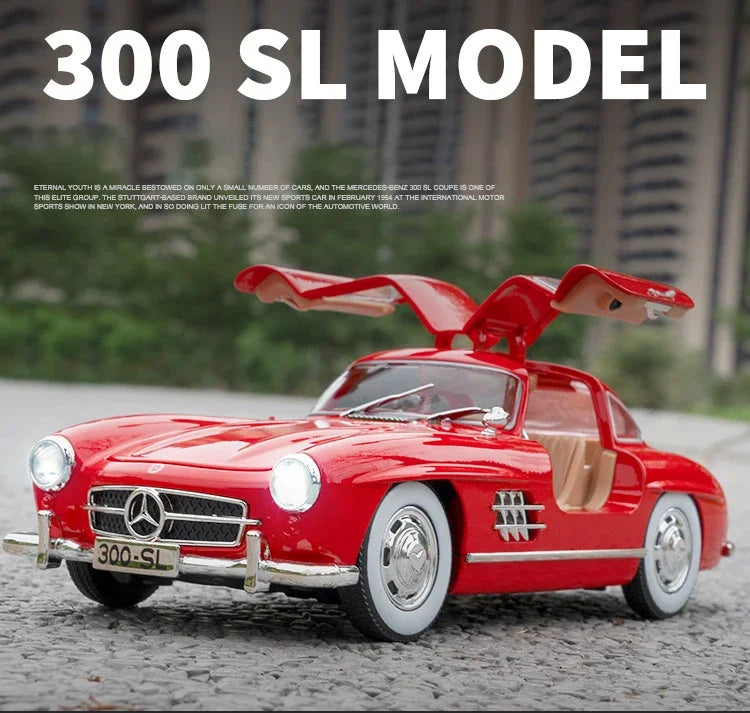 1:24 300SL Alloy Classic Vintage car Model Car Model Diecast Metal Pull Back Sound Light Car For Children Gift