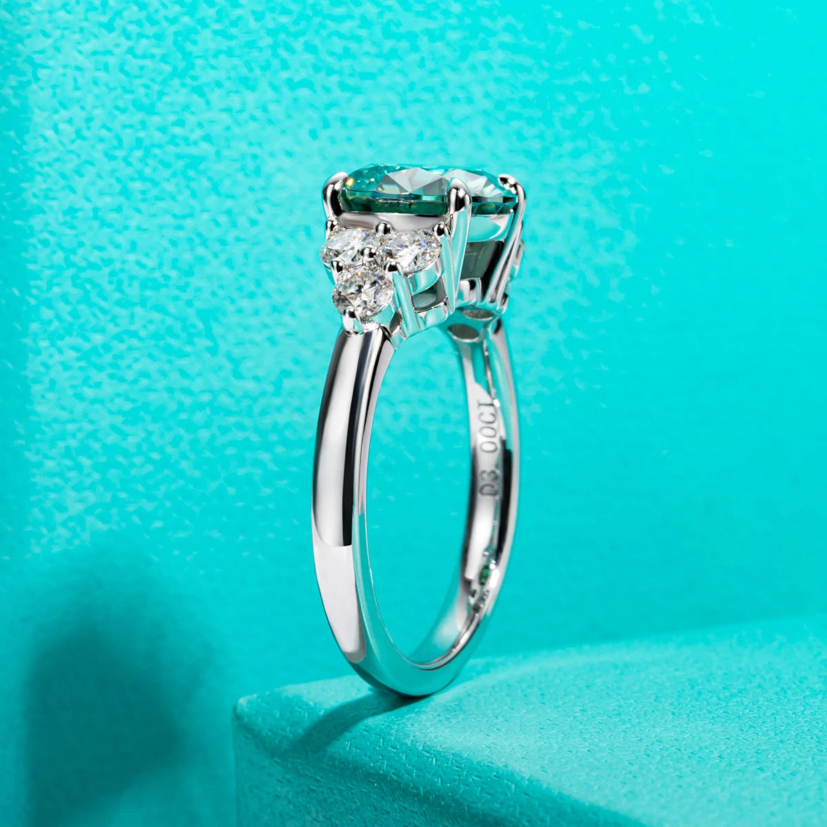 AnuJewel 3ct Round Cut Blue Green Color Moissanite Engagement Ring 18K Gold Plated Silver Luxury Wedding Ring Jewelry  Wholesale