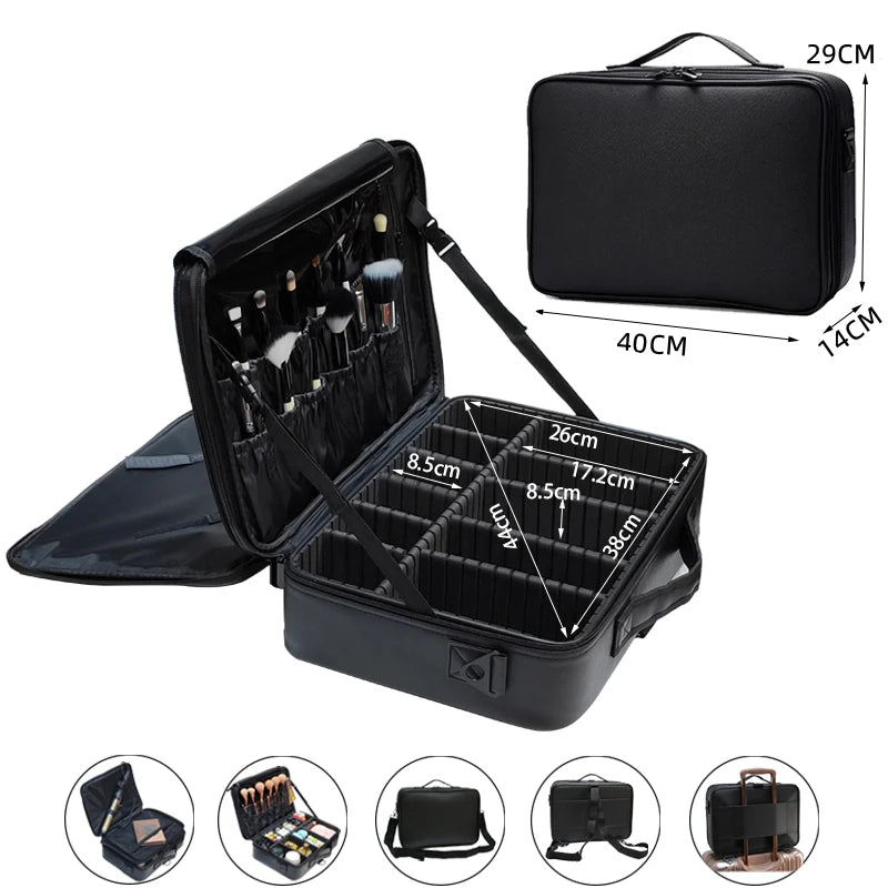 2021 New Crocodile PU Leather Cosmetic Bag Professional Make Up Box Large Capacity Storage Travel Toiletry Makeup Suitcase