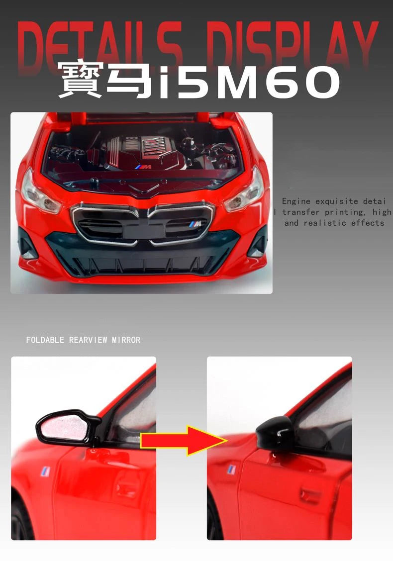 1:24 BMW i5 M60 Coupe Alloy Car Model Diecasts Metal Limousine Pure Electric Vehicles Car Model Simulation Sound Light Kids Gift