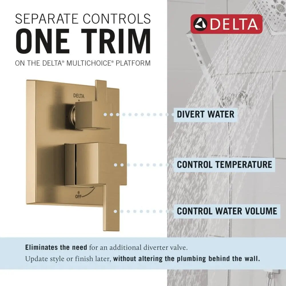 Delta Faucet Modern Raincan 2-Setting Square Shower System Including Rain Shower Head and Handheld Spray Gold
