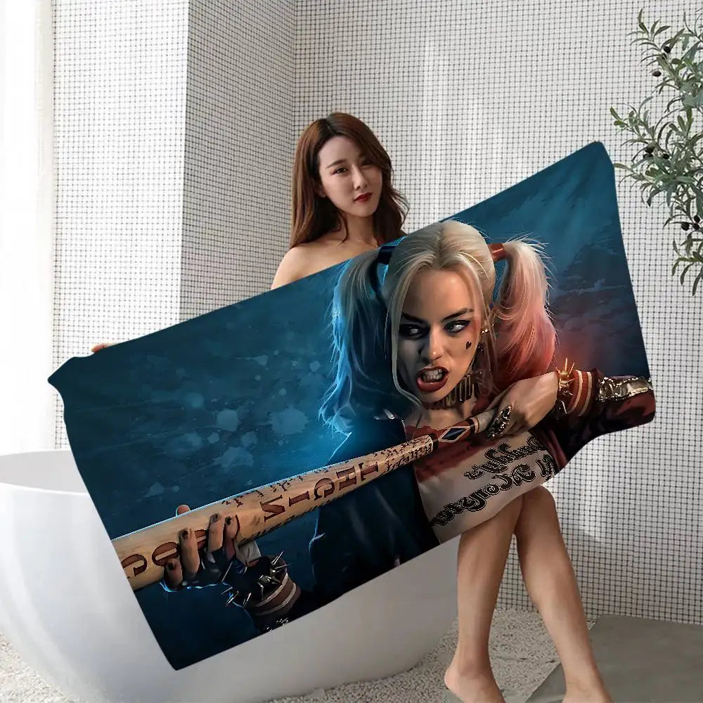 Flim Role H-Harley Q-Quinn Sexy Villain Beach Towels Shower Towel Sauna Travel Spa Microfiber Quick Dry Gym Accessories Cute