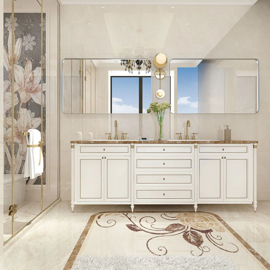 30x20inch Glossy Brushed Silver Rectangle Bathroom Mirror Wall Metal Frame Rounded Corner Deep Set Design Hangs Wall for