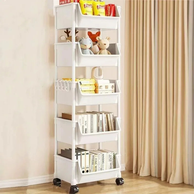 Trolley Storage Rack Multi-Layer Cart Movable Bookshelf Book Organize Rack with Wheels Portable Kitchen Bathroom Storage Cart
