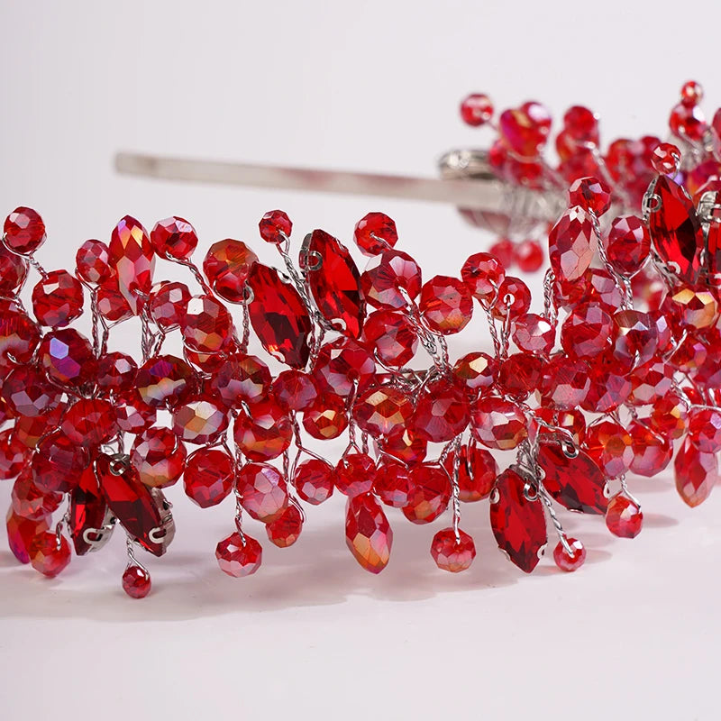 5 Colors Handmade Wedding Bride Luxury Red Blue Rhinestones Tiaras and Crowns Bridal Headband Costume Hair Accessories for Women