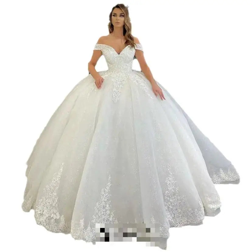 Maria Novia Off The Shoulder Wedding Dresses Lace Boat Neck Sweep Train Appliques Glitter Tulle Luxury Robe De Mariée Customized