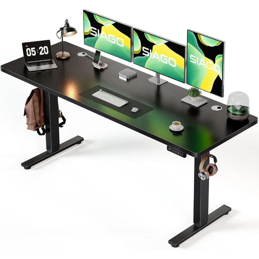 Electric Standing Desk Adjustable - 63 x24 Inch Sit Stand up Desk with Cable Management - 3Memory Preset Adjustable Height Table