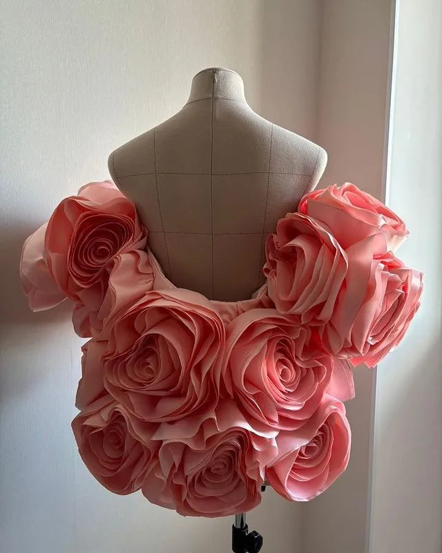 Beautiful Handmade Flower Bridal Jackets Short Floral Women Cape Jacket 3DFlower Wedding Jacket Women Outwear