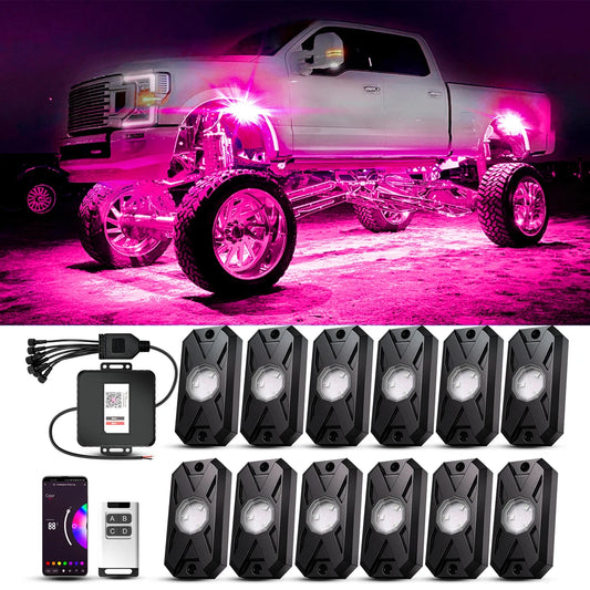 RGB LED Trail Rig Light Rock Lights 4/6/8 Pods Underglow App Remote Control Music Mode for Pickup ATV RZR UTV Chassis Lighting