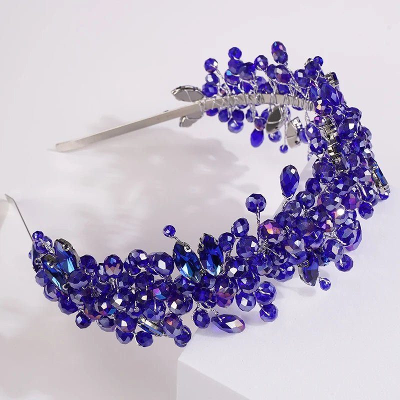 5 Colors Handmade Wedding Bride Luxury Red Blue Rhinestones Tiaras and Crowns Bridal Headband Costume Hair Accessories for Women