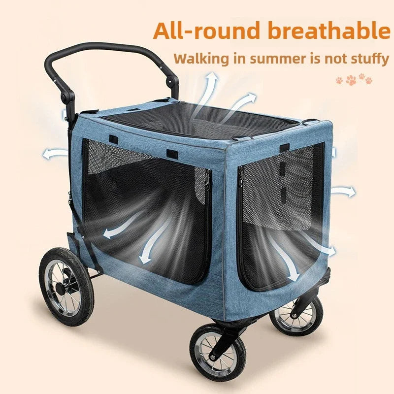 Large Dog Stroller Foldable Travel Portable Cat and Dogs  Strollers Strong and Durable Carriers Breathable Pet Products