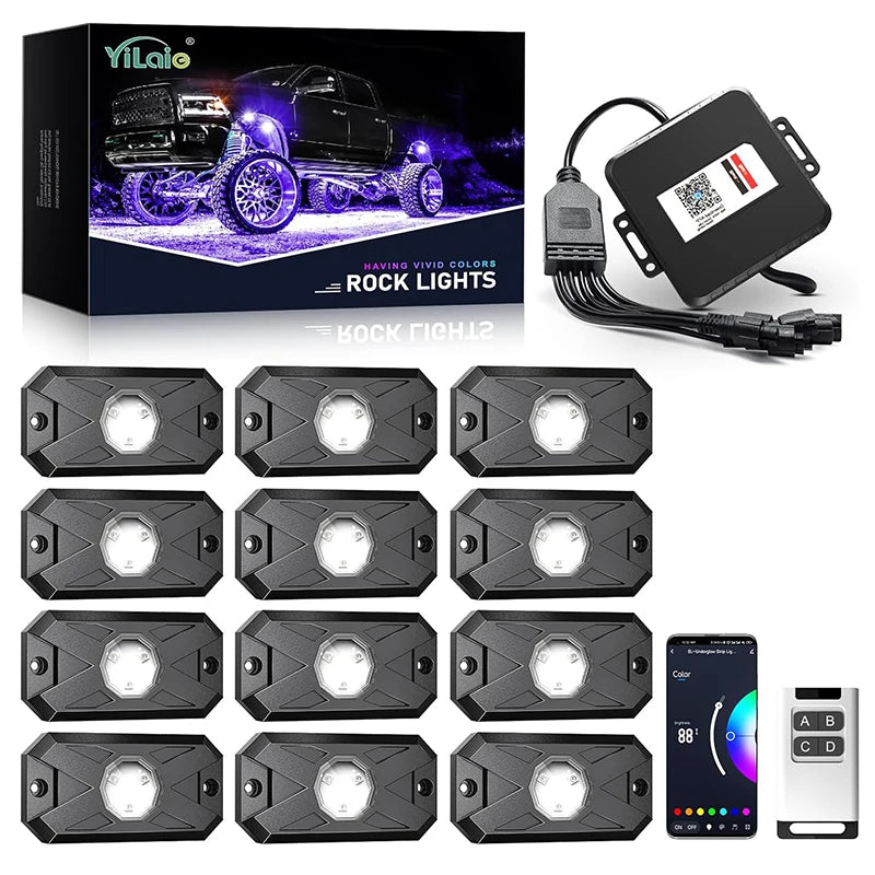 RGB LED Trail Rig Light Rock Lights 4/6/8 Pods Underglow App Remote Control Music Mode for Pickup ATV RZR UTV Chassis Lighting