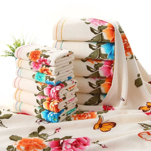 2025 New Luxury 100% Cotton Towel with Bath Towels New Women Peony Beach Towel Bathroom Set for Family Guest Bathrooms Gym