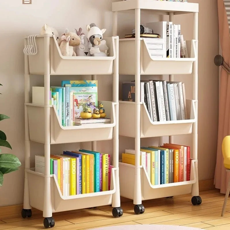 Trolley Storage Rack Multi-Layer Cart Movable Bookshelf Book Organize Rack with Wheels Portable Kitchen Bathroom Storage Cart